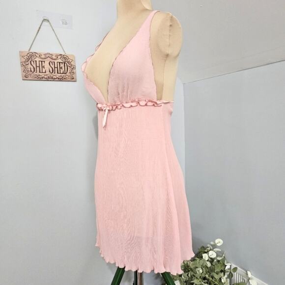 Vintage Pink Accordion Pleated Plunge V NecklineThin Strap Nightie Babydoll Y2K - Picture 4 of 12